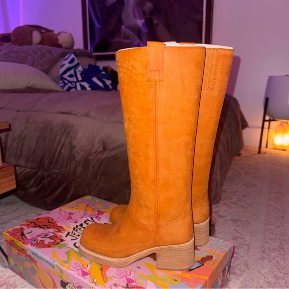 JEFFREY CAMPBELL Reflect-Hi Frye Campus Camel Brown Knee-High Leather Boots 8 - Picture 8 of 13